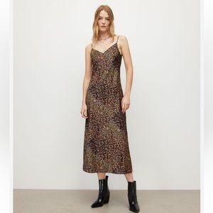 AllSaints Tiana Halftone Slip Dress Midi Maxi Sleeveless Animal Print